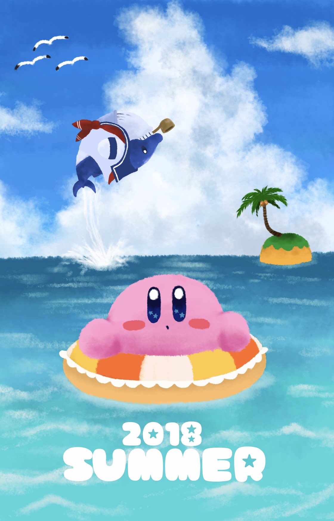 みわ Ar Twitter 夏に描いてて放置してた浮き輪カービィちゃんのイラストを今仕上げた これ暑中見舞いイラストにしようとしてたから8月のはじめとかに描いてたやつかな ヒィン