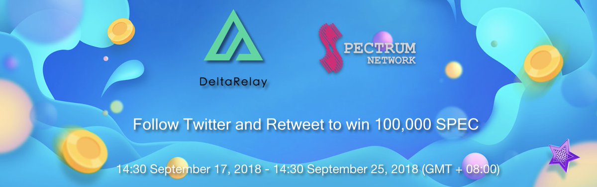 1 lucky user will be drawn to win all 100,000 SPEC.
Simply complete the tasks below: 
Task1: Follow <a href="/RelayDelta/">DeltaRelay</a> and <a href="/SpectrumToken/">SpectrumNetwork [Don't send ETH]</a>
Task2: Retweet this tweet and Comment with your ETH public address. 
#ETH #ETHEREUM #DEX #Metamask #CryptocurrencyNews #Giveaway #Airdrop #Reward