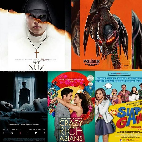 Berikut film yang sedang tayang di #CinemaxxPalladiumMall
Senin 17 September 2018

THE NUN
THE PREDATOR
INSIDE
CRAZY RICH ASIANS
SIAP GAN!

HTM: Rp. 30.000

Happy watching guys 😍😘
#palladiummall #lippomallsindonesia #cinemaxx