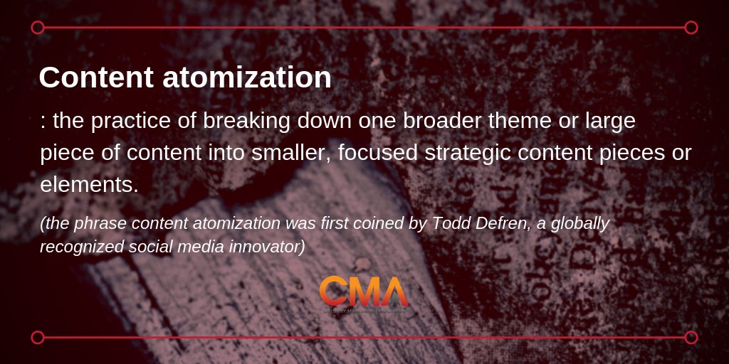 calgarycma's tweet image. Creating content can be resource depleting, but we know it can be one of the most effective marketing tools. Here&apos;s a great article on how one agency turned one piece of content into ten: owl.li/Uhgt30lHzth #contentatomization #contentmarketing #marketingjargon