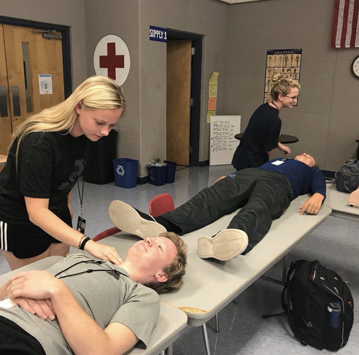 HarpethEMS's tweet photo. Can you find the patient’s carotid pulse? One of the first steps before performing high quality CPR! #hhs1819 #ccsdtn #harpethems #cprtraining https://t.co/e2h9ohHgx5