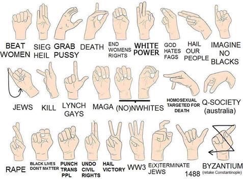 Rabbit_Tracks's tweet image. For your viewing pleasure: 

We present to you the definitive glossary of liberal fears projected upon ‘#AltRight’ hand signs/dog whistles. 👇
