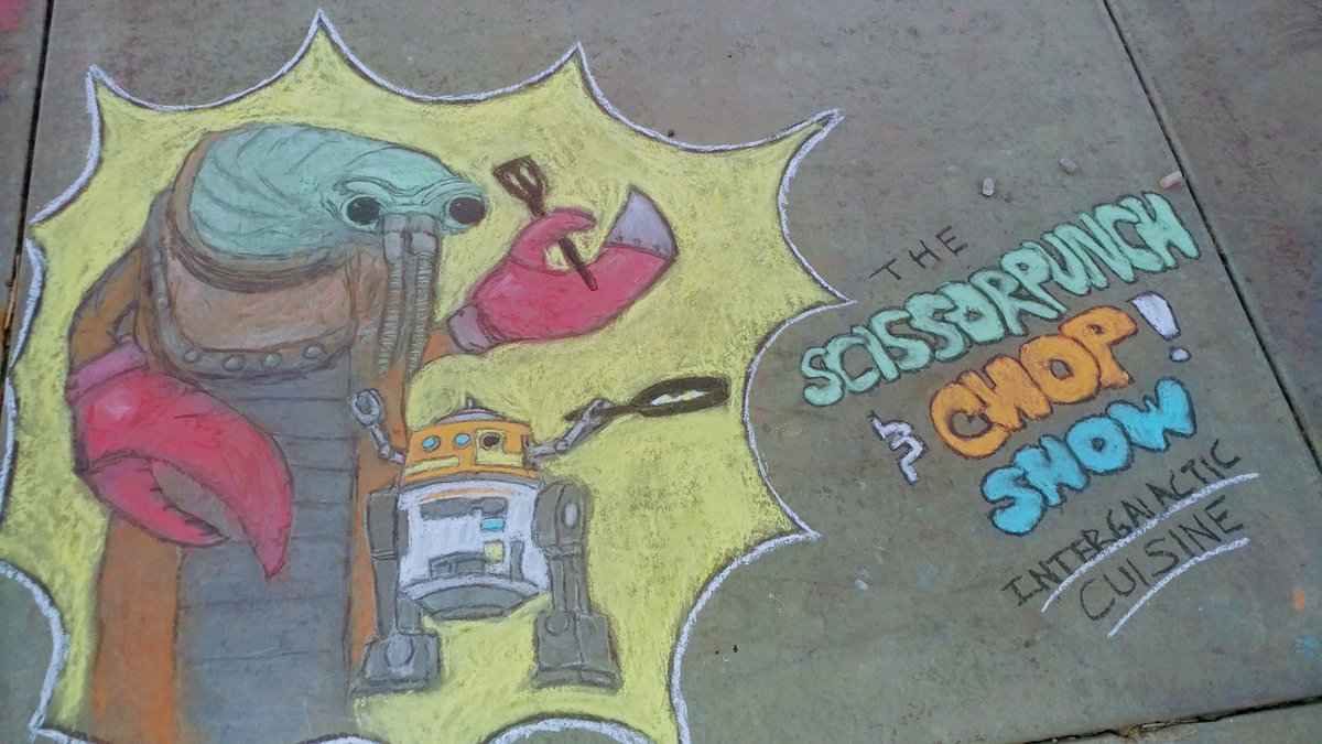 combustionator's tweet image. My Star Wars Fan Awards 2018 Submission. Chalk art based on a cooking show I think needs to exist. @acarboni should produce. Intergalactic Cuisine!!!