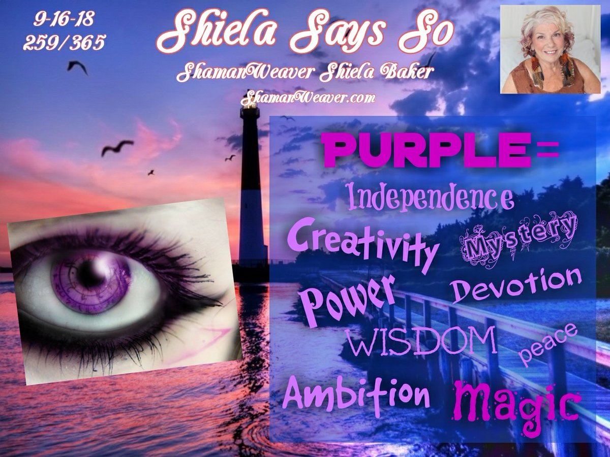shamanweaver's tweet photo. Draw the #essence of calming #stability and fierce #energy. #Purple makeup, jewlery, and #EssentialOils like #lavender, etc. Tap into extravagant #wisdom and magical #independence. #ShielaSaysSo #didyouknow #colors #colormeaning https://t.co/FEowBGAhka