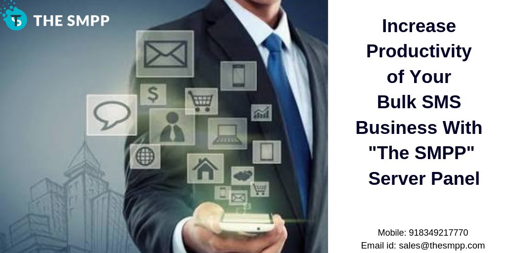 TheSMPP's tweet image. Increase productivity of of your Bulk sms business with &quot;The SMPP&quot; server panel. Visit our site :thesmpp.com or you can call us at: 918349217770 or you can drop a mail at
 sales@thesmpp.com.
 #TheSMPP #SMPPserver #SMPPpanel #SMPPclient #SMPPreseller #SMPP #BulkSMS