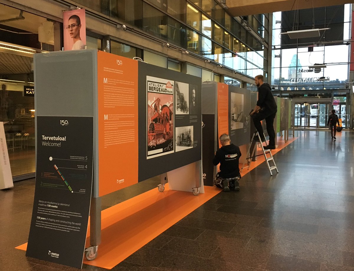 Anne_Rantanen's tweet photo. #Metso150 exhibition being constructed at #Sanomatalo, Helsinki. Welcome to the opening ceremony tomorrow, Tuesday 18 September! https://t.co/NSkWytfQnY