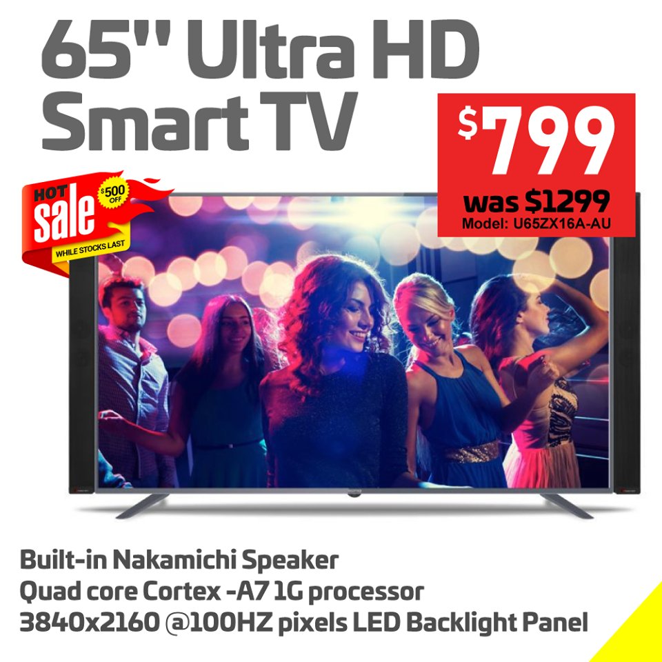 Seems like some of the higher ups lost their minds and released their BRAND NEW 65" ULTRA HD SMART TV for !!$799!!! 

So let your wife, your cousins, your dog know where to get the most affordable TVs in Australia  👩🙉🐶

Buy now at: soniq.com/au/shop/U65ZX1…

#cheapaschips