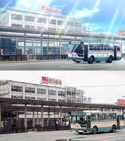 アニメ聖地巡礼 舞台探訪 Island 第11話 枢都夏蓮が友人3人と本土に渡って母に会いに行くシーンで描かれていた駅は 昔の金沢駅でした 1999年8月頃の写真を元に作画さてたようですね バスの 砺波市役所 の文字も一致します T Co