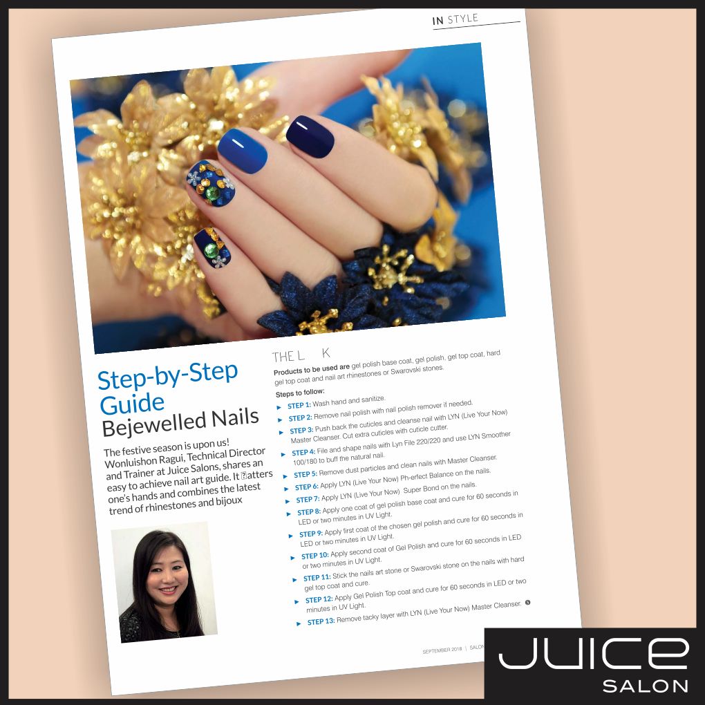 Juicesalon's tweet photo. A featured editorial by our Technical Director of Nails at a recent publication of Salon International, throwing light upon the latest trend of Rhinestones & bijoux!
.
.
.
#juicesalonindia #juiceblog #mediabytes #lynnails #juicelove #gelcolours #allaboutnails #liveyournow https://t.co/O72s7MPwZW