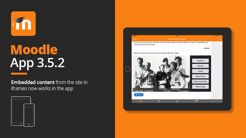 moodleapps's tweet image. Moodle 3.5.2 App's support for embedded content in Page resources allows you to add a wider range of activities and content to your mobile courses. Find out all about the latest update here: ow.ly/9TFp30lMRyS