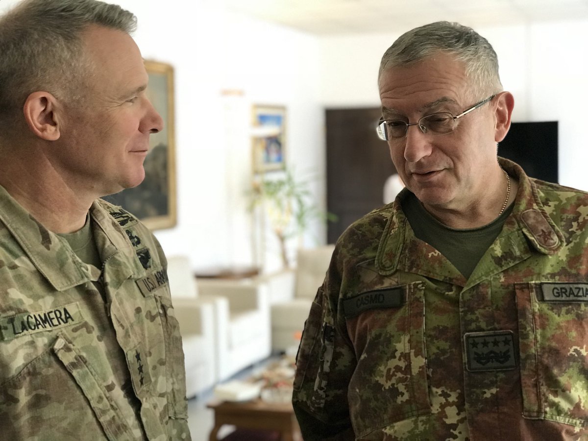 SM_Difesa's tweet photo. #GenGraziano meets Lt. Gen.Paul J. LaCamera, commander of @CJTFOIR
“The Italian contribution to the global effort against terrorism is highly appreciated and I’m proud of Italian servicemen and women operating within the #Coalition #antiDaesh”
#CJTFOIR #defeatISIS @oirdcom https://t.co/aemVkHADaA
