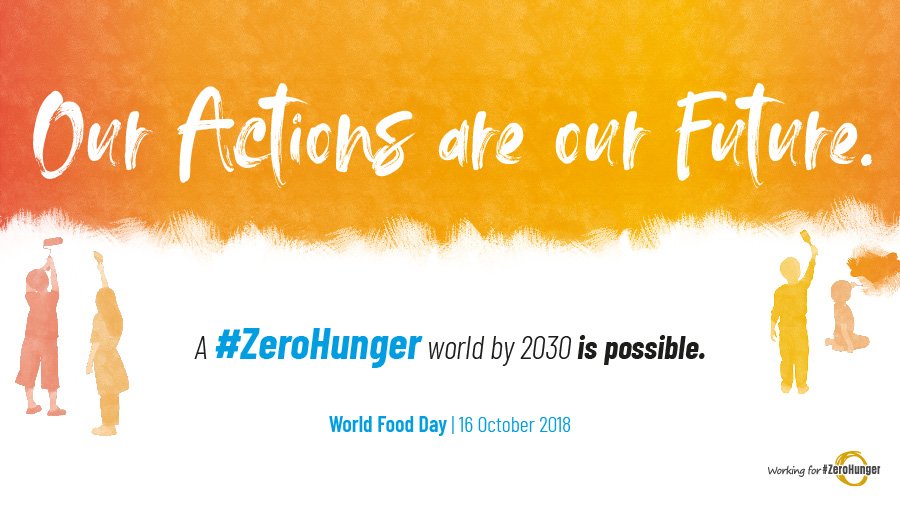 FAO's tweet photo. 🗓️The countdown begins! 

-2⃣9⃣ days until World Food Day! 

This year the theme is how we all have a part to play in achieving #ZeroHunger! 

Our actions are our future 👉https://t.co/RDlJNuXhgl #WFD2018 https://t.co/Gdg3fqA5Cd