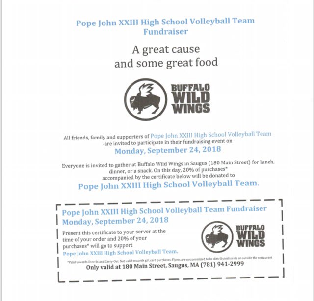 We’re hosting a fundraiser at Buffalo Wild Wings next Monday! Come out to grab a bite and support the volleyball team!🏐🐯