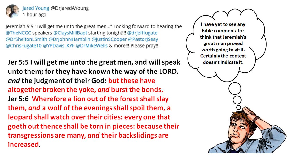 weecalvin1509's tweet photo. @DrJaredAYoung @TheNCGC @ClaysMillBapt @drjefffugate @DrSheltonLSmith @DrJohnNHamblin @JustinSCooper @PastorJSeay @ChrisFugate10 @YPDavis_KYF @DrMikeWells #oldpaths #Jer5v5 #GreatMen #ContextIsEverything #AsktheEvangelist https://t.co/4gXmnX5JYv