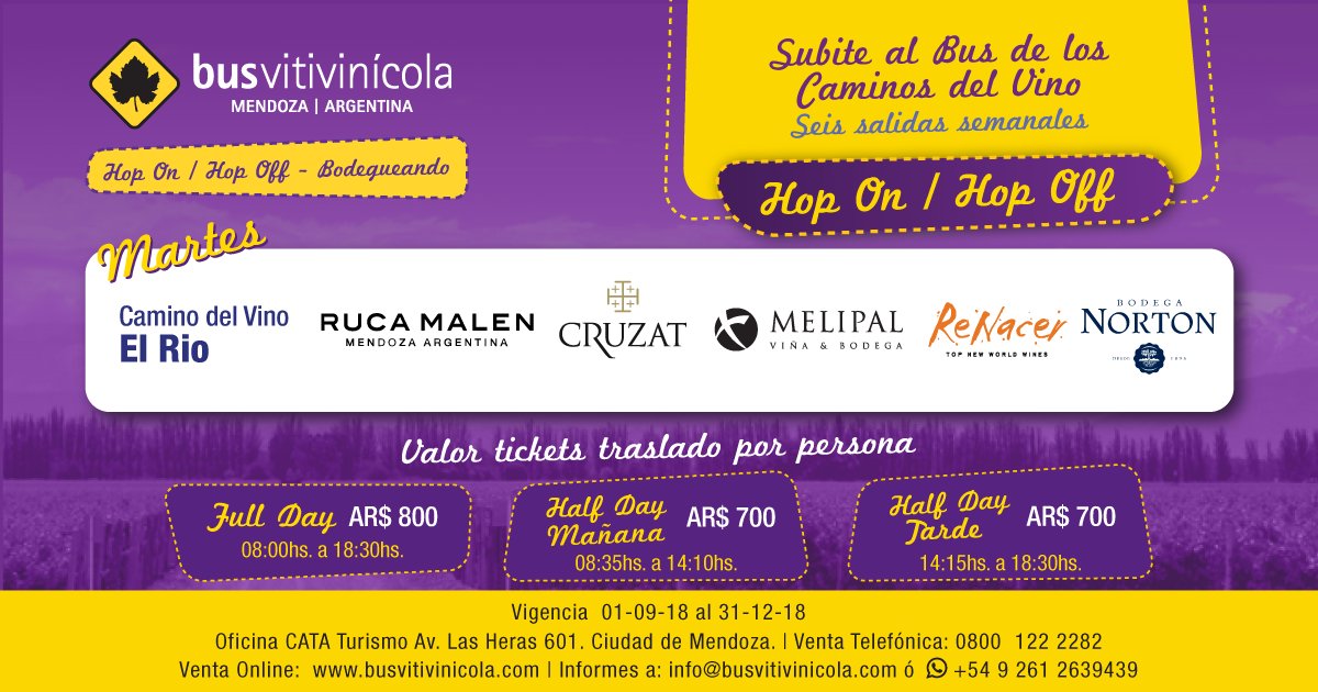 GuiaBlend's tweet photo. Mañana nos subimos al @BusVitivinicola para recorrer:
🍷 Ruca Malen
🍷 @BodegaCRUZAT
🍷 @Bodegamelipal 
🍷 @BodegaRenacer 
🍷 @BodegaNorton https://t.co/m2laIKZa47