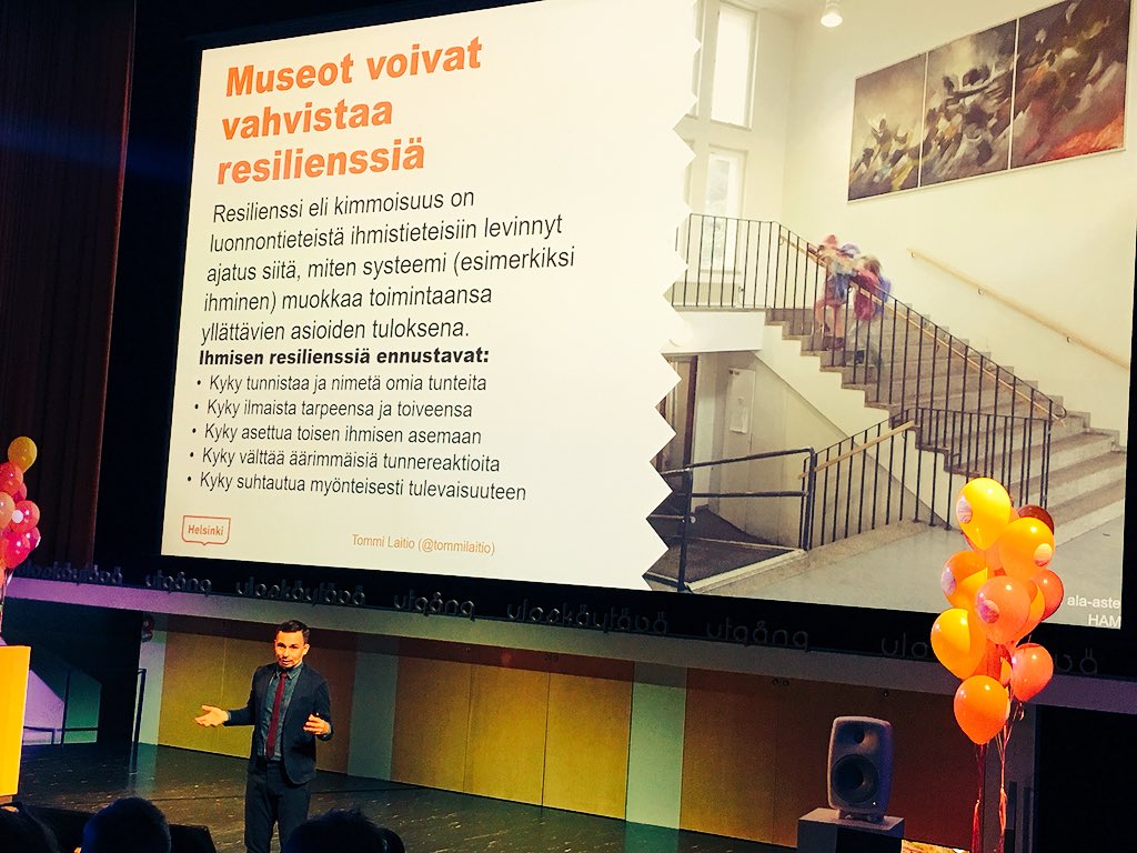 Hanna_K_Lamsa's tweet photo. @tommilaitio museoilla mahdollisuus synnyttÀÀ myös kipeitÀ tunteita, vahvistaa pystyvyyden kokemusta ja kasvattaa resilienssiÀ. #tunteet #pystyvyys #resilienssi #teema18 #museoalanteemapÀivÀt #museot https://t.co/kXo5LU9xEO