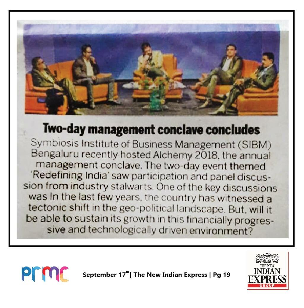SIBMBengaluru's tweet photo. Celebrating the success of Alchemy 2018 the management conclave of Symbiosis Institute of Business Management - SIBM, Bengaluru. Here's a look at today's The New Indian Express - Page 19. We thank NIE for spreading the word.
#LifeAtSIBMB #NIE #Alchemy2018 #GearUp For Progress https://t.co/XdrAQ0buxp