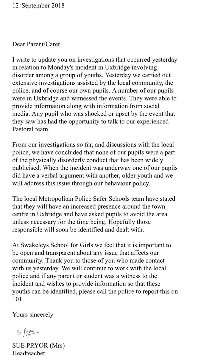 swakeleysschool's tweet photo. Please see letter sent to all parents re: incident in Uxbridge last Monday https://t.co/N6fbd7bGJi