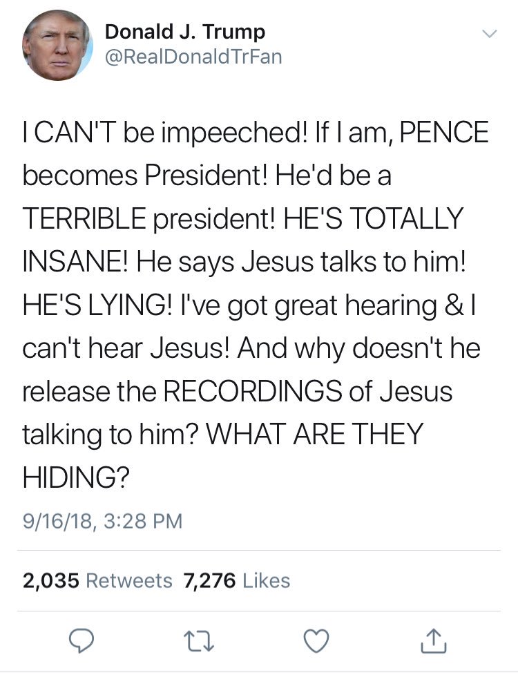 DavidFStephens's tweet photo. Evangelicals, America, any and everyone that believes in God. Look at this as a president!! And then to say this about Vice President @MikePenceVP...... https://t.co/GVy6D0JXTE