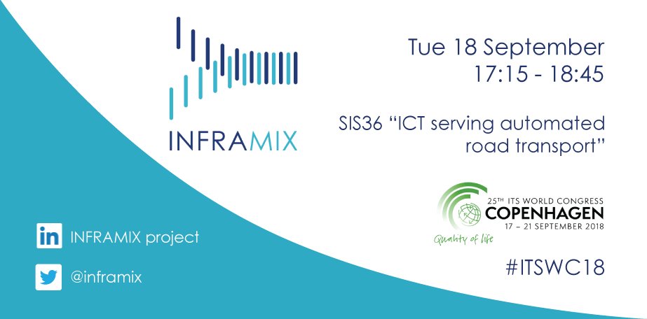 inframix's tweet photo. We're excited to announce a new session! See you tomorrow at SIS36 "ICT serving automated road transport” Tuesday 18 September at 17:15 - 18:45 presented by Martin Russ from #Austriatech 👍🏼➤ #ITSWC18 https://t.co/oqGeUbURWz