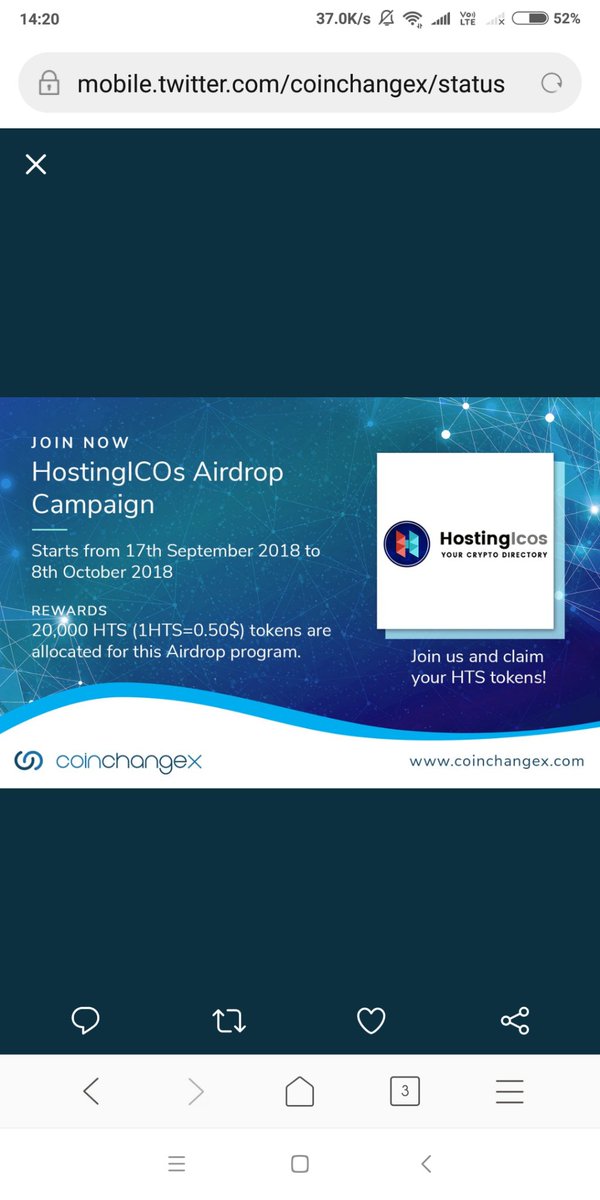 Join Airdrop Now 😍👇
Complete Task 👇
Get Free #HTS Tokens
Refer this Registration Form (link: bit.ly/HST-coinchangex) bit.ly/HST-coinchangex for more details!
And trade on (link: coinchangex.com/#!/trade/HTS-E…) coinchangex.com/#!/trade/HTS-E…
Retweet this