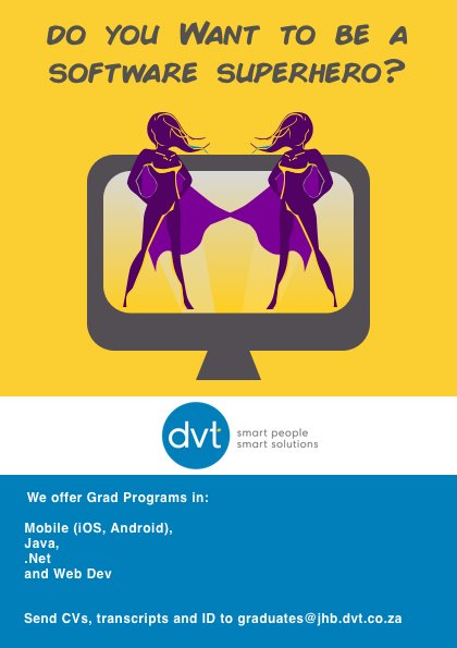 GirlCode_za's tweet image. Hi GirlCoders! @DVT_Corporate graduate programme for 2019 is open.
 
Please send your CV, transcript, and copy of your ID document to graduates@jhb.dvt.co.za
May the source-code be with you! #HireGirlCoders