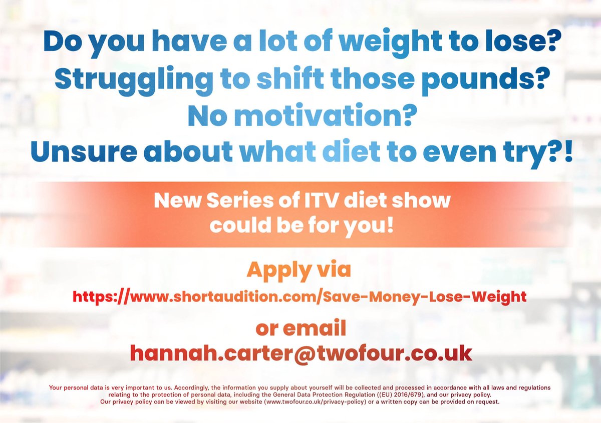 <a href="/SachaTVCasting/">TV CASTING</a> RT please:
New ITV diet show. Apply through the link shortaudition.com/Save-Money-Los…