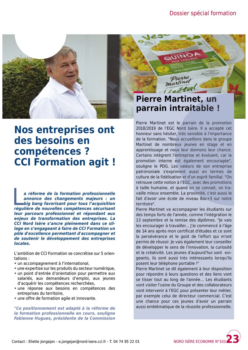 Dans le dossier #formation du numéro de septembre de #NordIsereEconomie ne loupez pas l'interview de Pierre #Martinet <a href="/MartineTraiteur/">Pierre Martinet</a>, parrain intraitable de notre école de commerce l'#EGC  fr.calameo.com/read/004694420…