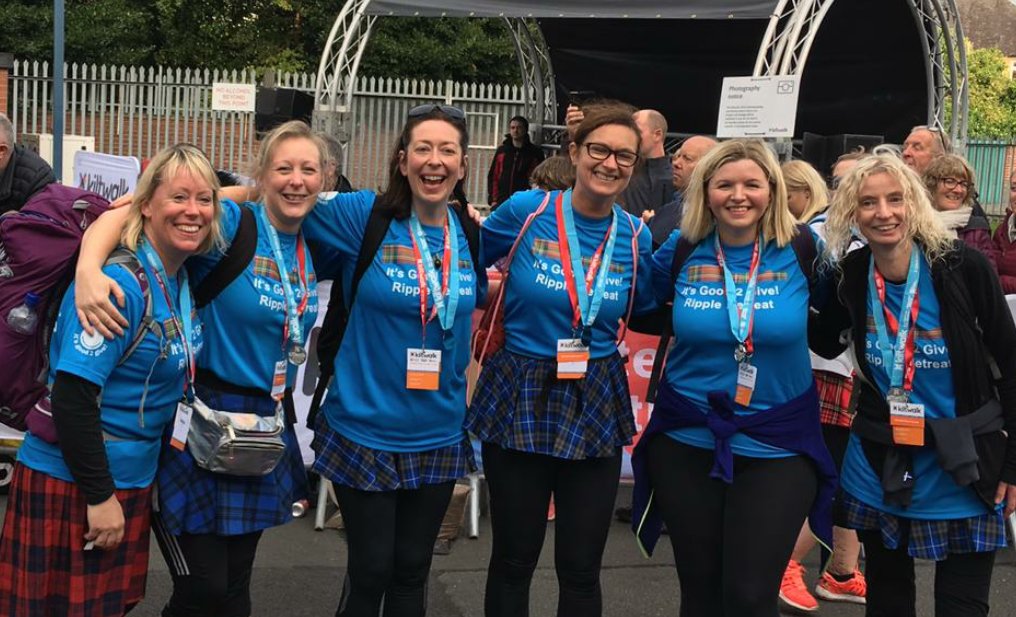 What a fabulous #kiltwalkedinburgh for @itsgood2give ! Silent disco😁 @soundsensecrew the #BlisterSisters had a blast! All crossed the finish line with big smiles @thekiltwalk thank you !