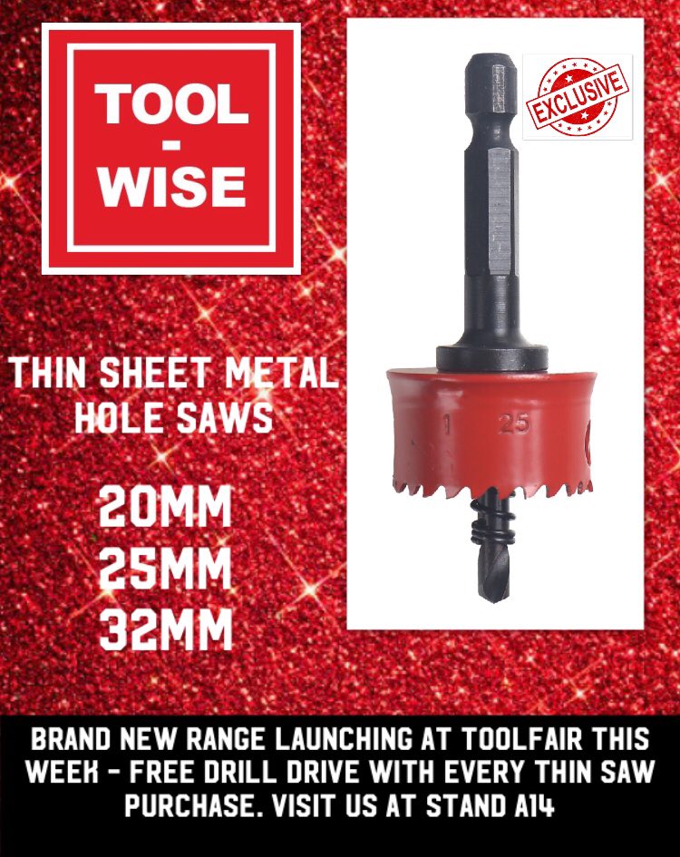 ToolWiseWebsite's tweet photo. ***Brand New Show Exclusive *** 
We are excited to bring to the #toolfair  #ricoharena this brand new range of thin sheet metal hole saws. Free drill drive with every thin saw purchased. Visit us at Stand A14 for this and more great offers. #toolwise #mytoolsarebetterthanyours https://t.co/WnN58GyBrW