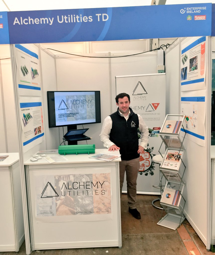 AlchemyUtility's tweet photo. The Alchemy team are all set up in the @Entirl Innovation Arena at the @NPAIE Championships 2018. Come see us over the next few days and talk to us about our innovative dry digestion technology. #enterpriseireland #npa #farmersjournal #innovationarena #ploughing2018 https://t.co/h3AsgXvHjJ