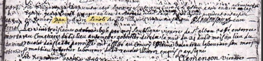 LDGenealogie's tweet photo. #1J1Ancêtre Just #DELOSME époux de #BERNARD Magdeleine est décédé ce 17/09/1706 à St Alban d'Ay (07) 
Son acte de mariage est pour l'instant introuvable mais je ne désespère pas :)
Leur fille Françoise se marie le 4/02/1697 avec #BALANDRAU Estienne veuf d'Antoinette #GOBERTIER. https://t.co/hB6smu2NAP