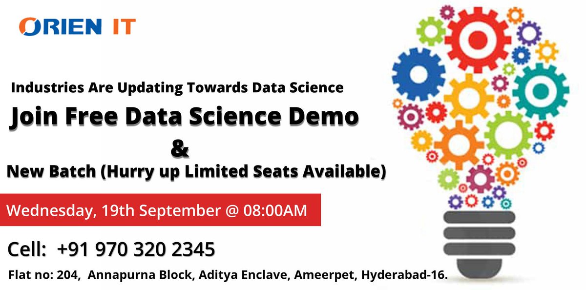 Orien_IT's tweet image. Boost Your Career Graph by taking #DataScience Training at #OrienIT Enroll here for demo come New Batch on Data Science on 19th Sep (Wednesday) @ 8 AM 
Register here for Demo -&amp;gt;bit.ly/2NO3KWp
For More Details: bit.ly/2ppPMwy
#DataScienceDemo #online #classroom