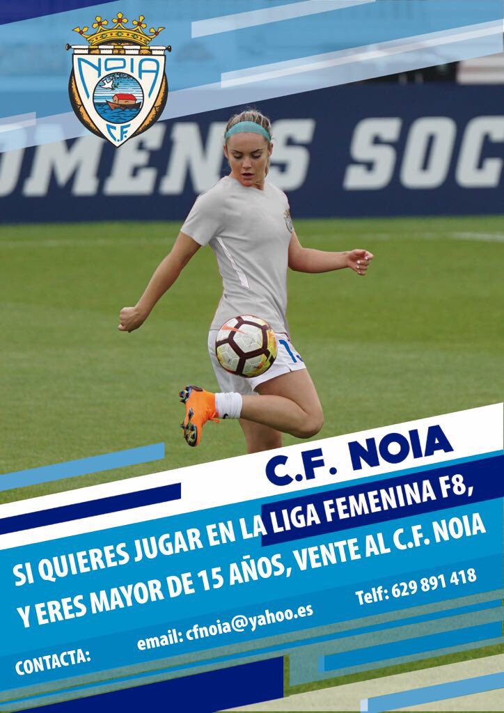 CFNOIA's tweet photo. Este ano como novidade... contaremos cun equipo feminino! Se queres apuntarte contacta con nós a través do teléfono ou do enderezo electrónico que aparece na foto👇🏾#CFNoia ⚽️🏃🏽‍♀️ https://t.co/hTxSLWuE26