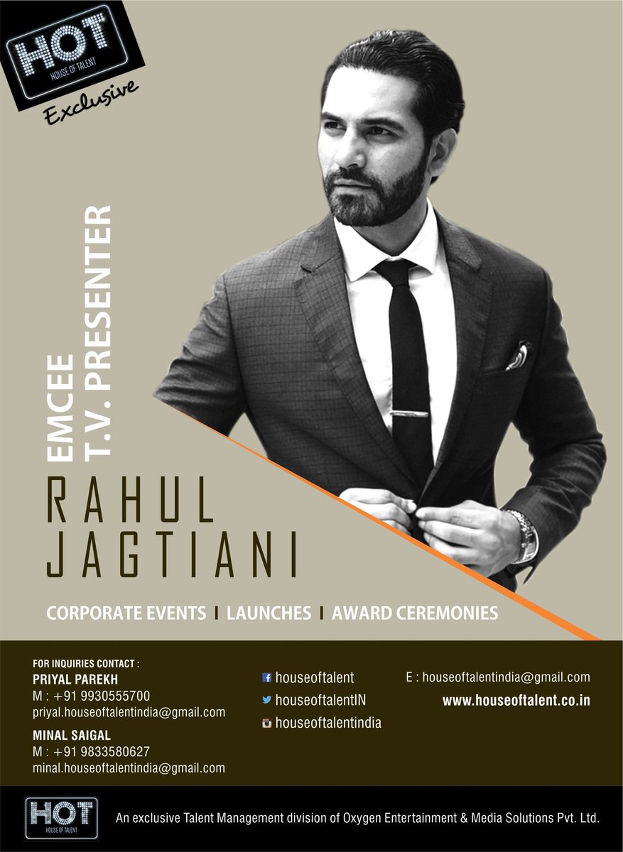HouseOfTalentIN's tweet photo. We are thrilled to announce a fabulous addition to the HOT Family

An emcee and a travel host, @RahulJagtiani is a perfect combination of style &amp; swag

We promise, he is a perfect choice for your events! 

#events #exclusive #artist #HOTexclusive #HOT #HouseOfTalentIndia https://t.co/Mqr3gW8ppj
