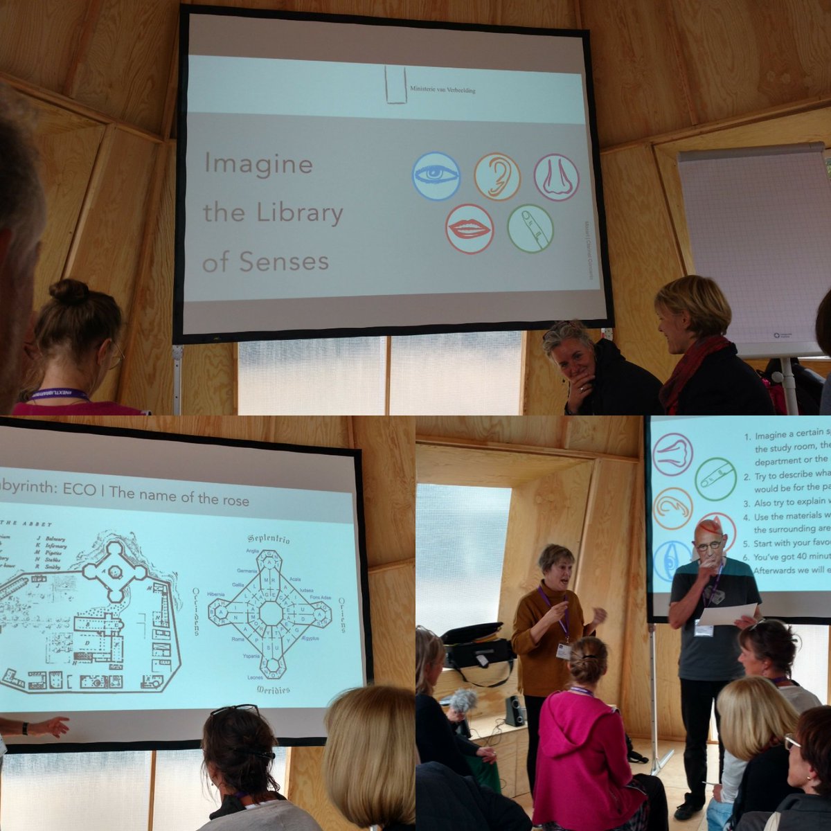 LibraryCamp's tweet photo. A fascinating workshop - Imagine a Library of the Senses with The Ministry of Imagination's Rob Bruinjzeels and Joyce Sternheim. 
#nextlibraryberlin https://t.co/gCJ2uwBhbA