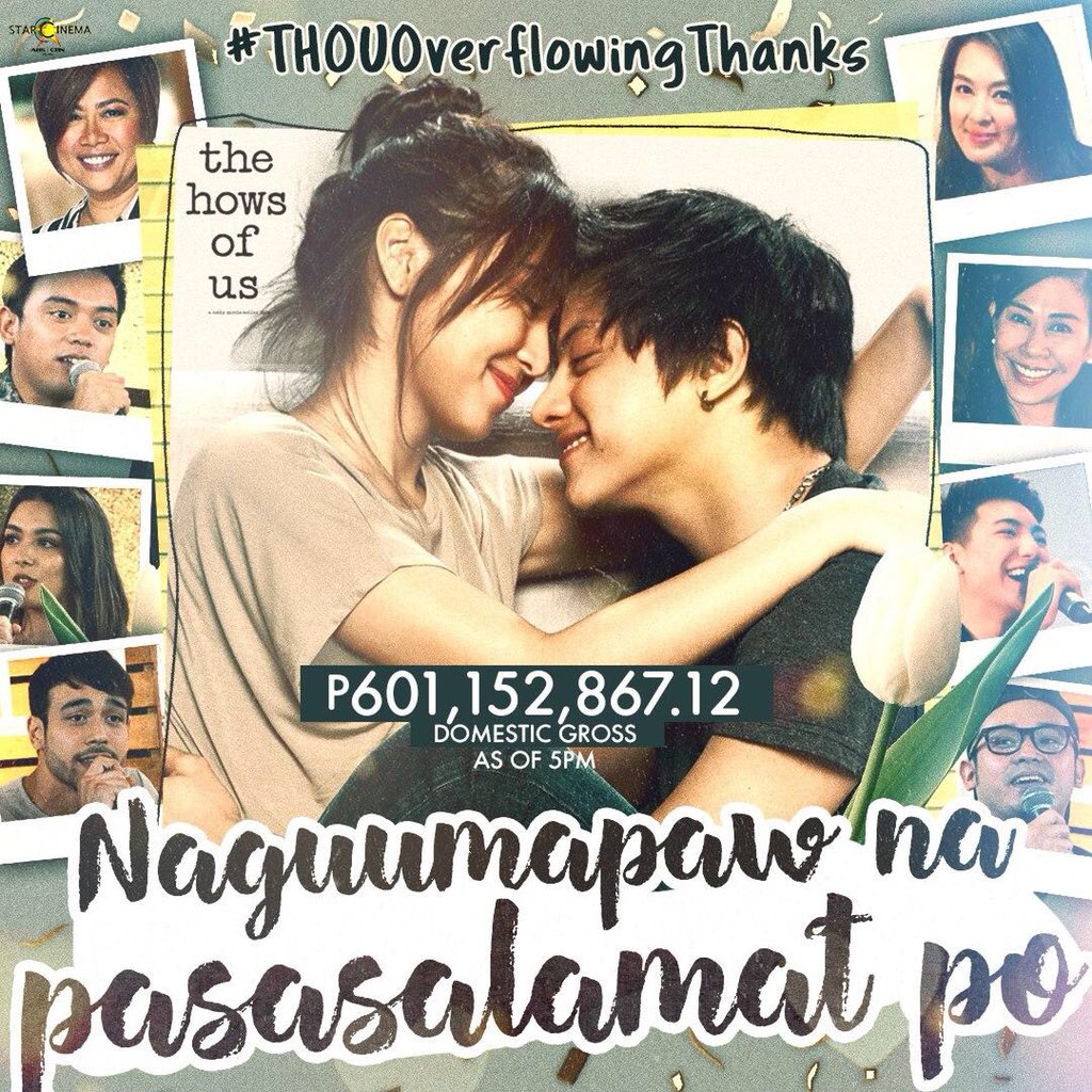 mjfelipe's tweet photo. As of 5PM today, “The Hows of Us” has earned over 600 Million pesos. Congratulations! https://t.co/Xg3SGMvexr