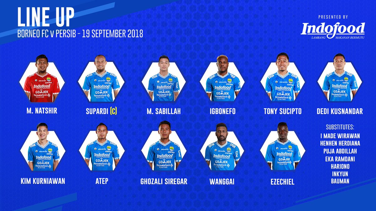 Susunan Starting XI Persib lawan Borneo FC, pekan ke-22 Go-jek Liga 1 (sumber twitter @persib)
