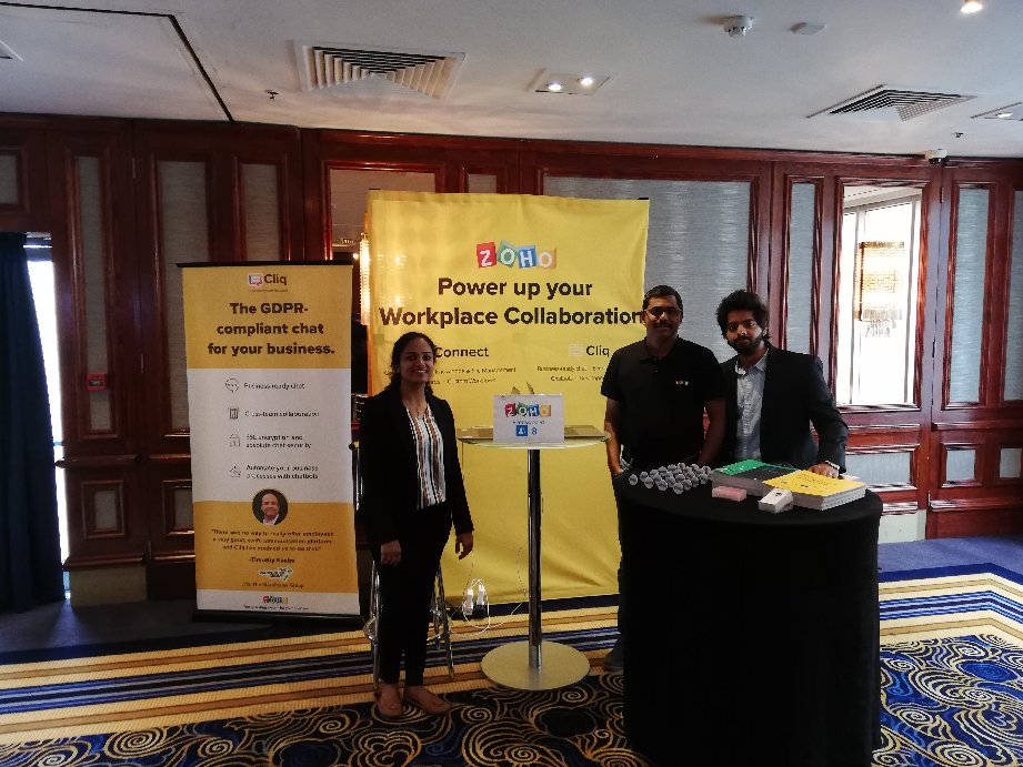 Zoho's tweet image. All set for #IntranetReloaded event at London, today. We&apos;re excited to discuss how you can power up your workplace collaboration with #ZohoCliq and #ZohoConnect. #DigitalWorkplace #internalcomms