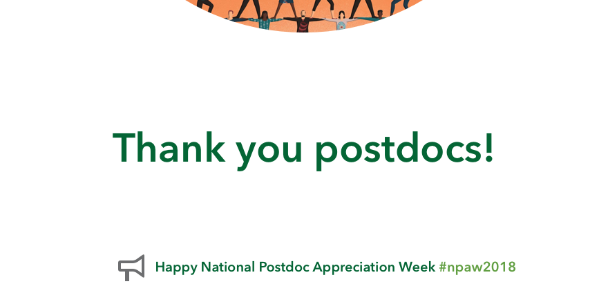 eLifeCommunity's tweet photo. Happy National Postdoc Appreciation Week! Thank you postdocs for all of the ways that you support and advance research #npaw2018 https://t.co/UtPvbYxB15