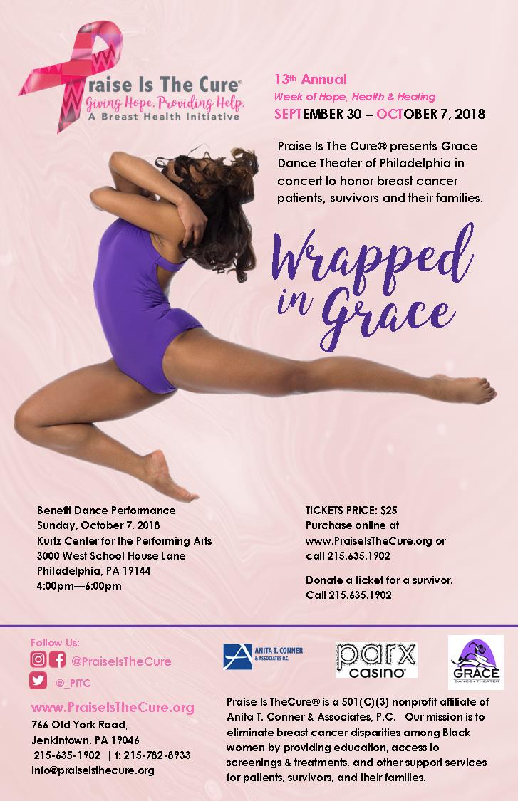 _PITC's tweet photo. A beautiful dance for an important cause! Praise Is the Cure and Grace Dance Theater of Philadelphia join together to bring you "Wrapped In Grace" - an event to honor the life of women in the fight against breast cancer. #dance #breastcancer #danceperformance https://t.co/xmET5RClNG