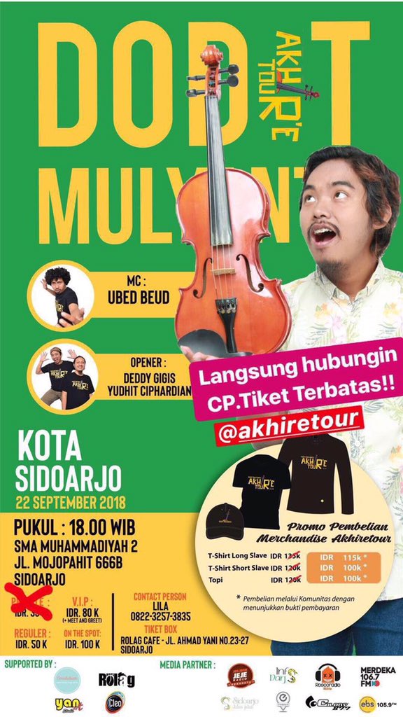 Halo arek Darjo ndang tuku tiket #AkhireTourSidoarjo by <a href="/Dodit_Mulyanto/">Dodit Mulyanto</a> yang akan mengocok tawa netizen sampai lemas mas ~

Tanggal 22 September 2018 di SMA Muhammidayah. TIKET TERBATAS!!