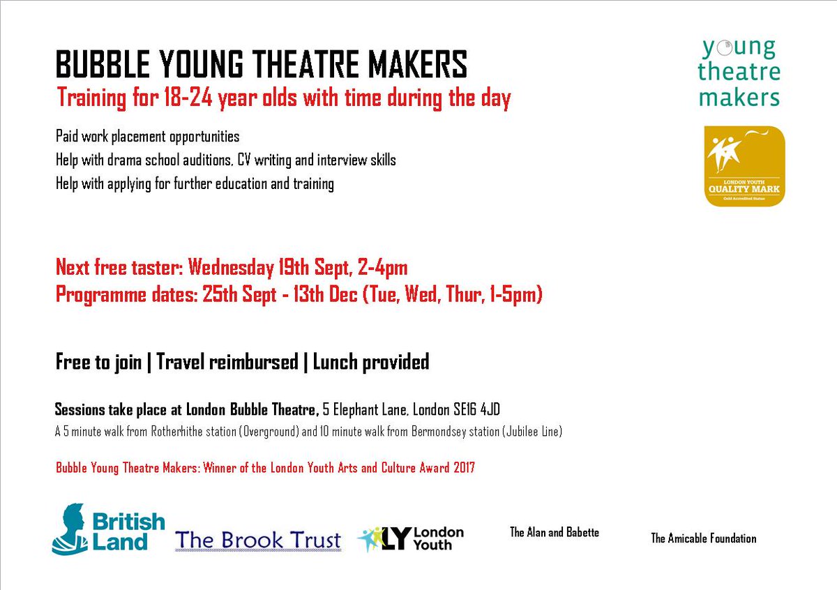 bubble_YTM's tweet photo. 18-24?
Like drama?
Got time during the day?

Then why not come along to our taster session on Wednesday? https://t.co/HI271K6Muv
