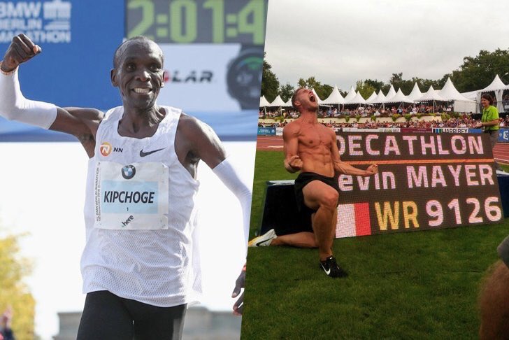AldebaRunners's tweet photo. Ayer, día histórico y de hazañas deportivas, en especial para el atletismo.
Los récords mundiales más demandantes y exigentes fueron superados!

@mayer_decathlon 🇫🇷 en decatlón 9126‼️
@EliudKipchoge 🇰🇪 en maratón 2:01’39 ‼️

#NoHayLimites https://t.co/rn1tCbNYc5