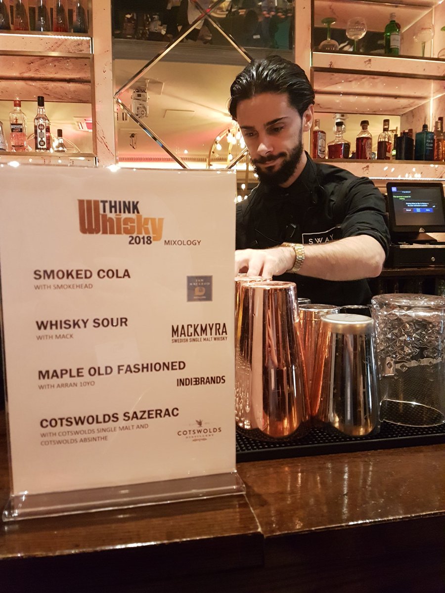 Think_Whisky's tweet photo. @Swaylondon's top mixologists will be serving up some treats for you soon! #WhiskyMixology @smokeheadwhisky @mackmyra @TribeofIndie @Cotswoldistill https://t.co/k56mQO65ZP