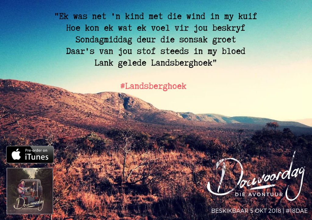 Gaan pre-order die album en kry dadelik 3 tracks! #DieAvontuur #AlbumBinnekortBeskikbaar #DouvoordagLirieke #Landsberghoek #18dae