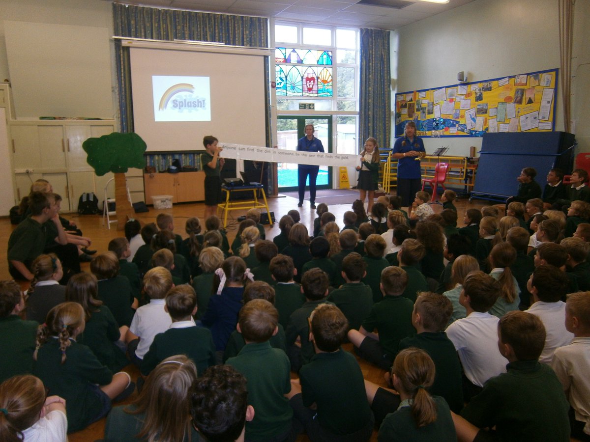 'Splash' lead our assembly today. They talked about finding the good in people through the story of zacchaeus.