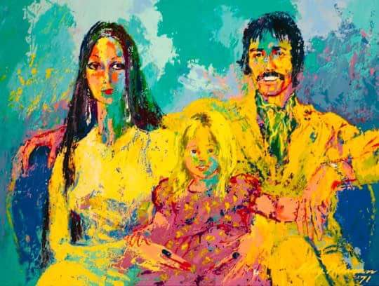 Sonny and Cher with daughter Chastity, by #LeroyNeiman, 1971