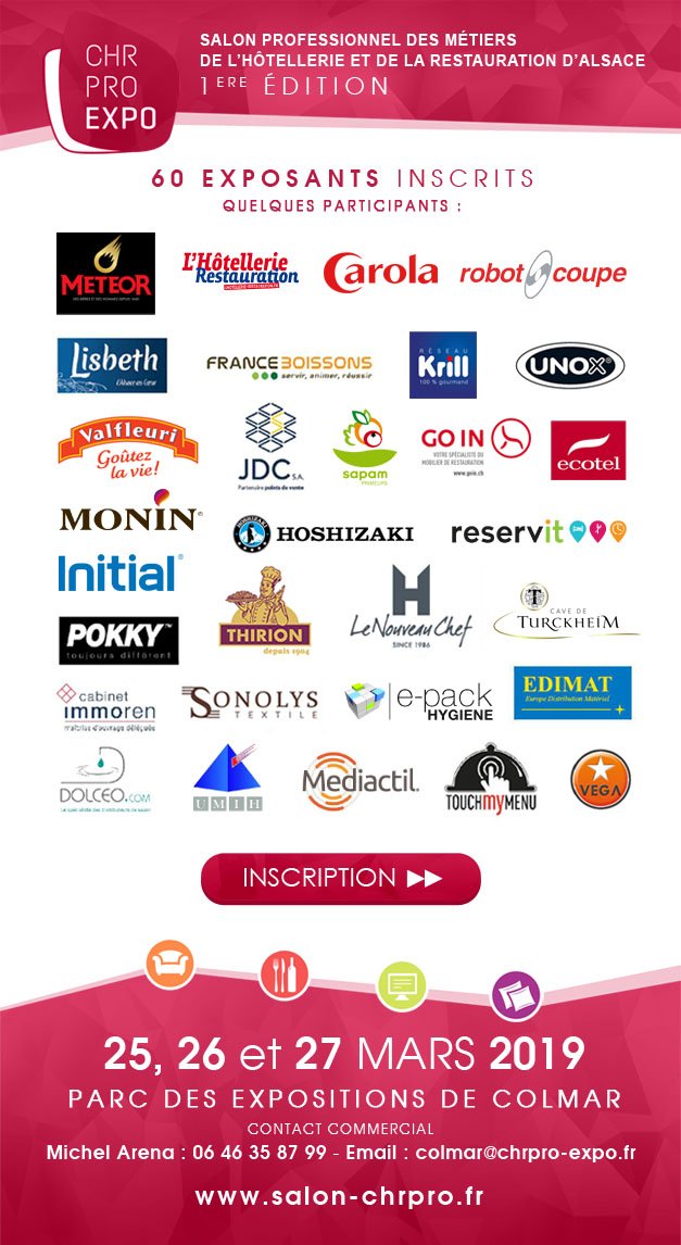 SALONCORSE's tweet photo. 60 exposants sont déjà inscrits pour la première édition du CHR PRO EXPO ALSACE, parmi lesquels des sociétés avec un encrage local fort, et un rayonnement national et international.

Les inscriptions se poursuivent sur https://t.co/lLqNXiYlkw https://t.co/7cXgb1ydof