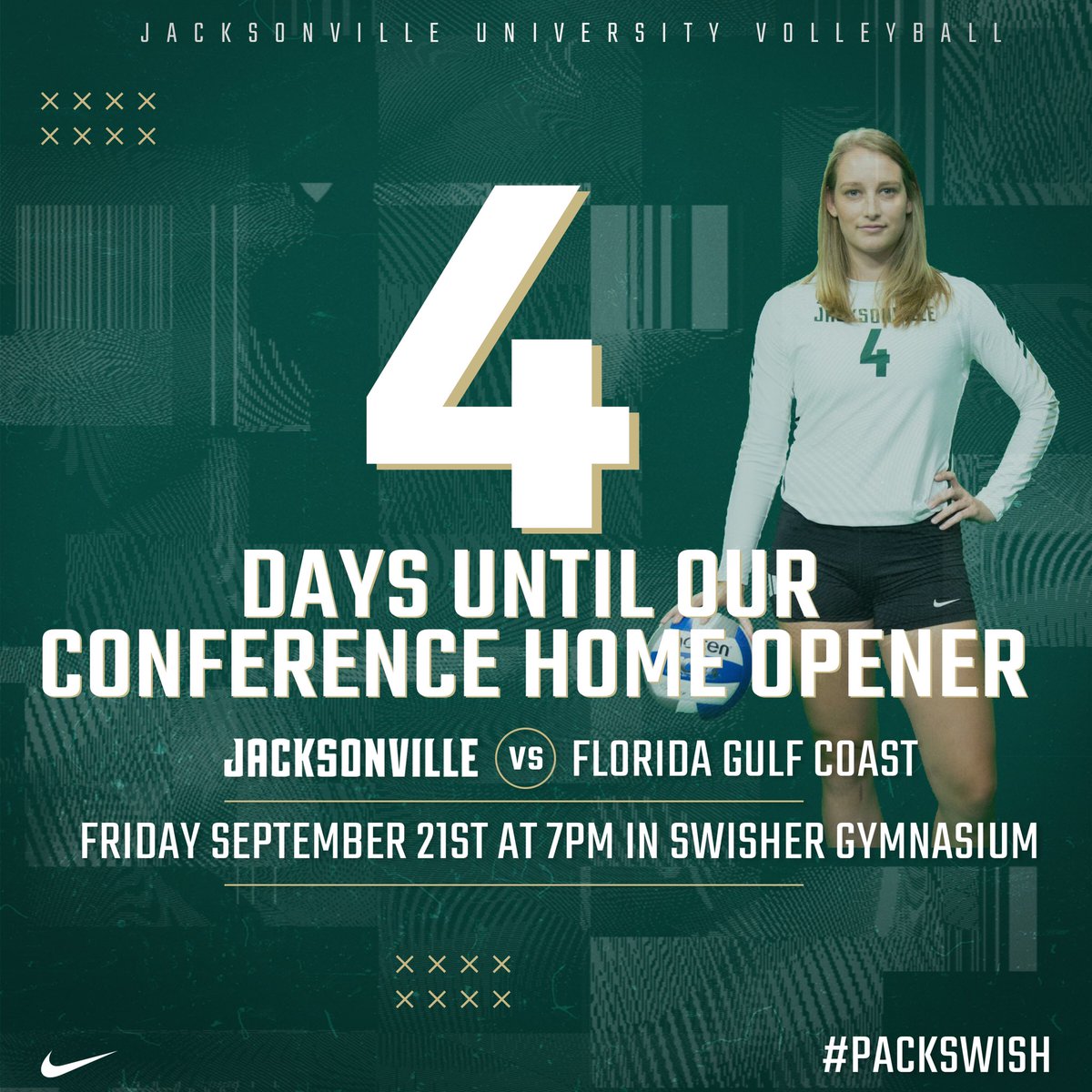 JAX_Volleyball's tweet photo. 4️⃣ DAYS!!!! #PACKSWISH #JUVB #PhinsUp https://t.co/88CypMUMkx